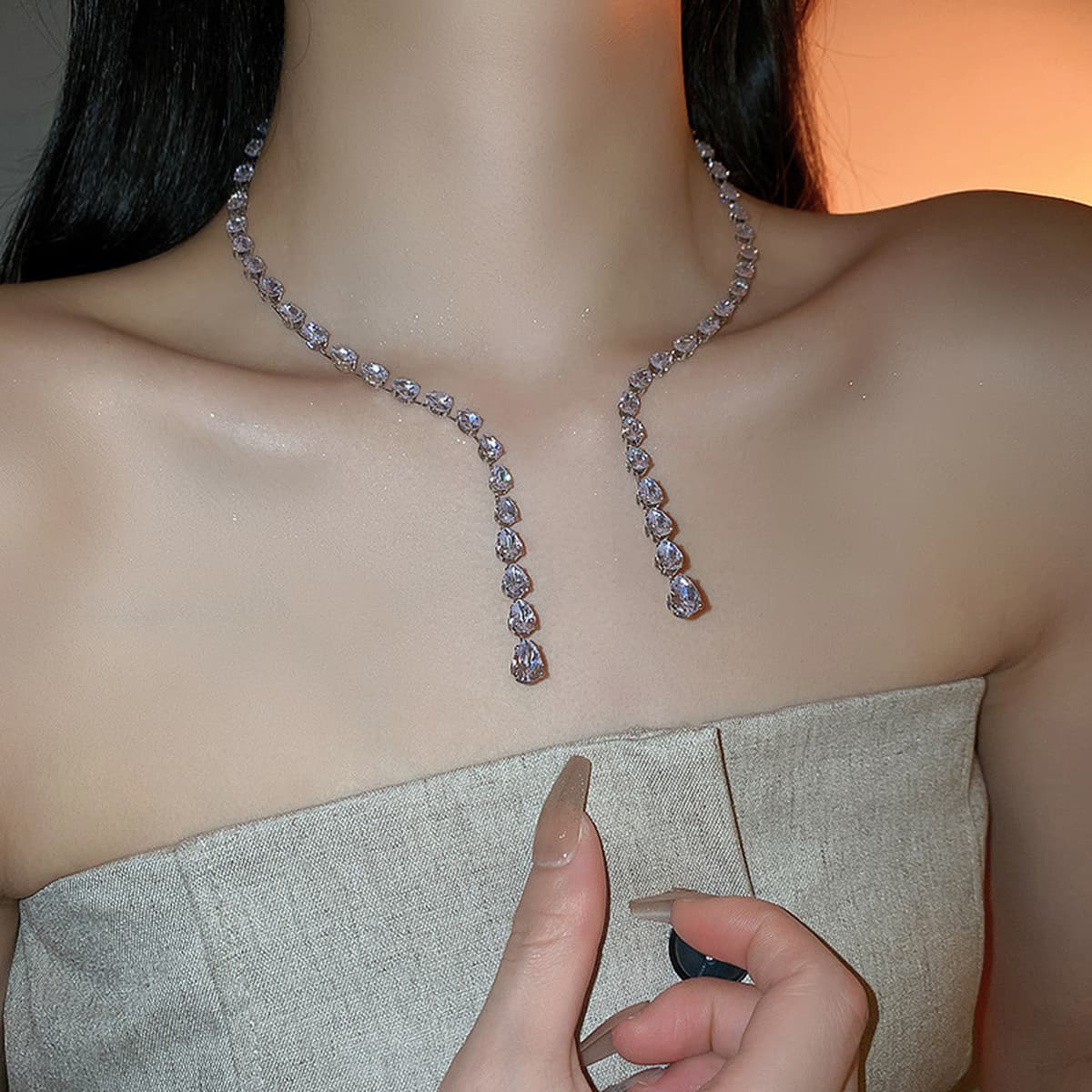 Циркон Капля воды колье ожерелье легкая Роскошная ниша высокое чувство воротник осень и зима платье Универсальный...