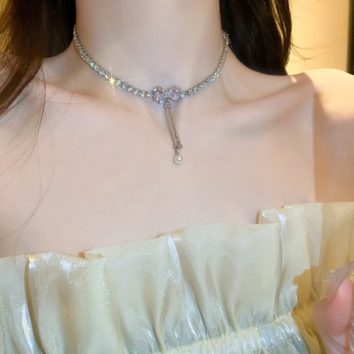 Циркон Капля воды колье ожерелье легкая Роскошная ниша высокое чувство воротник осень и зима платье Универсальный...