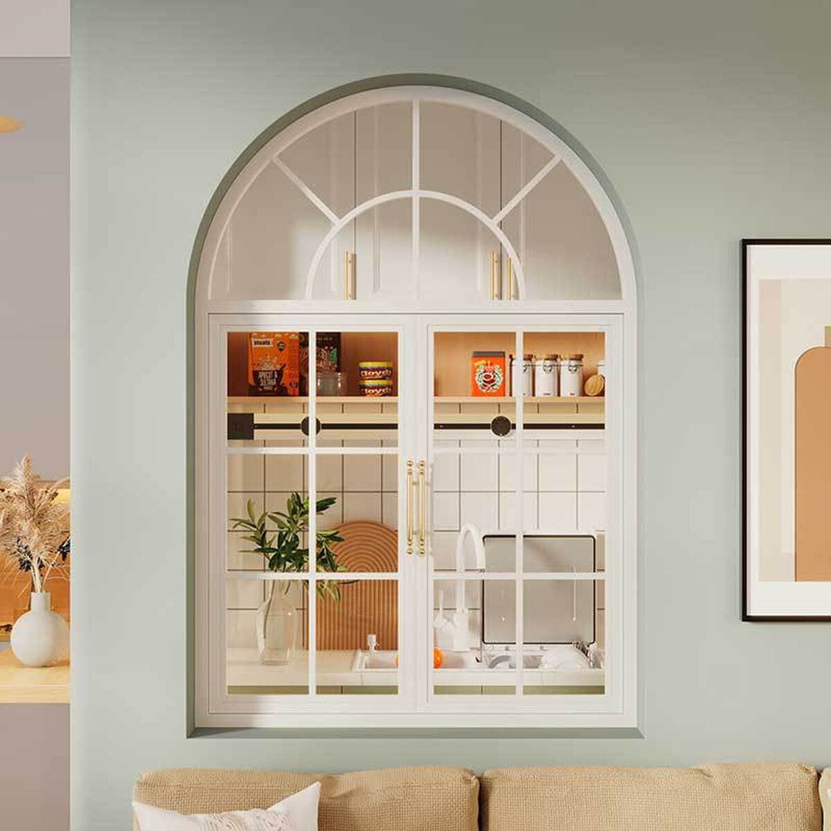 Ретро-стеклянное окно во французском стиле с художественным железным освещением, распашное окно для столовой, кафе, арочное...